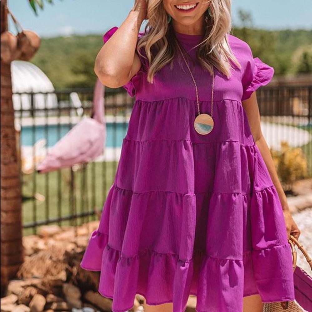 Purple Tiered Ruffle Layered Dress